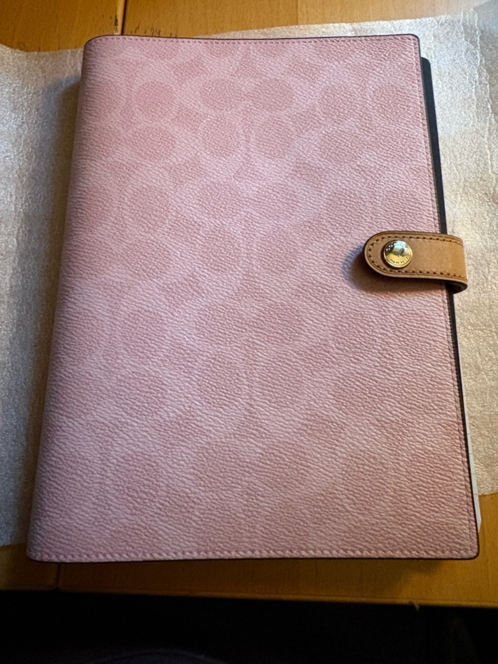 ***** SOLD ***** Coach Powder Pink Notebook with Tan Snap Strap ***SOLD***